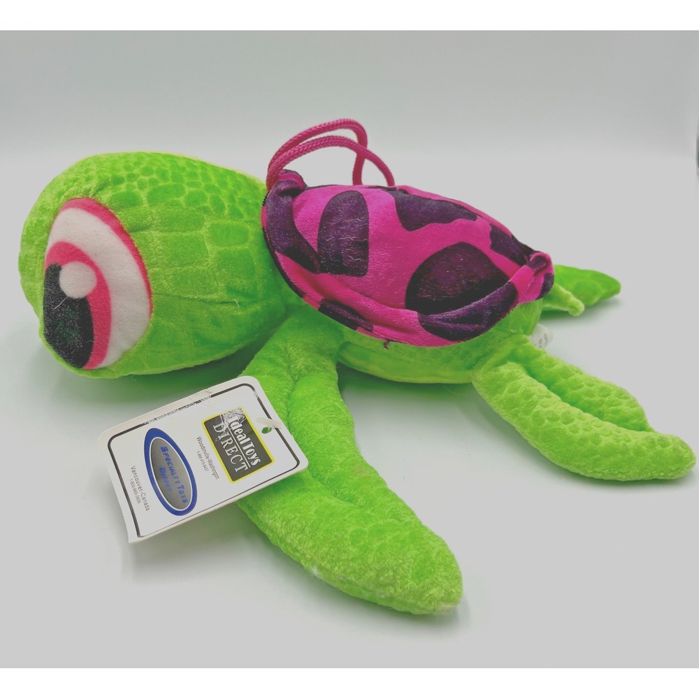 New w Tag Ideal Toys Direct Green Turtle Stuffed Animal Toy Plush 11" Pink Shell